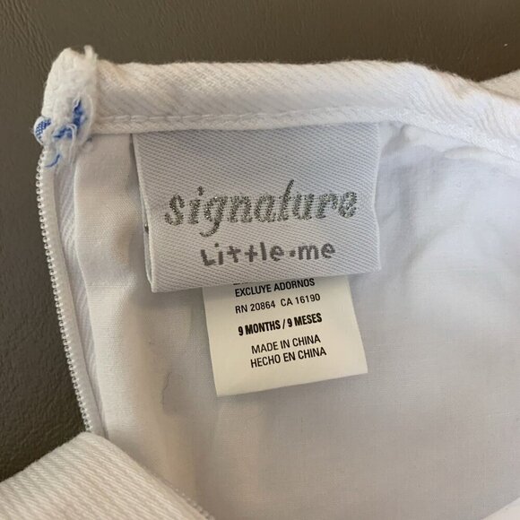 Little Me Short Sleeve Dress White Blue Seersucker Classic Girls 9 Months - Picture 2 of 15